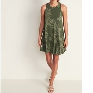 Old Navy dress sleeveless olive green leaf print size XS